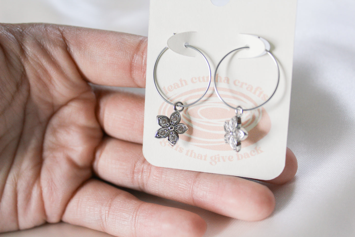 Crystal Flower Hoops