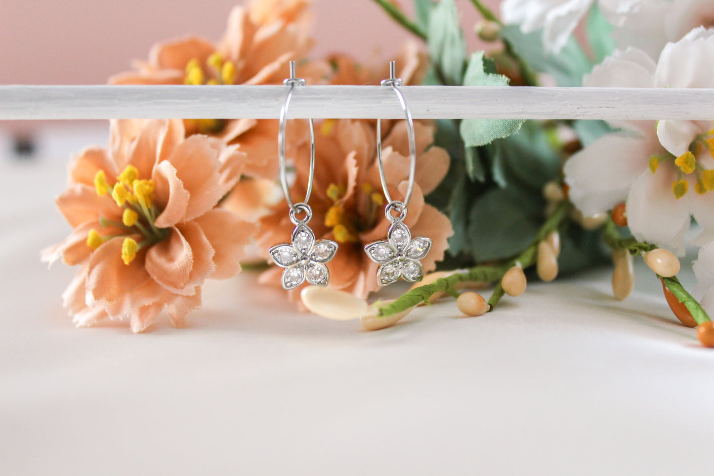Crystal Flower Hoops