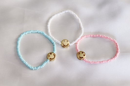 18k Gold Smiley Beaded Bracelet