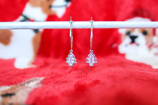Silver Tree Hoops